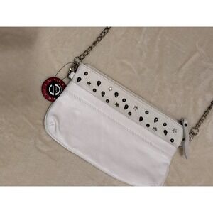 Estro Versa White Leather Crossbody Bag Skull Star Studded Made in Italy NEW